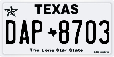 TX license plate DAP8703
