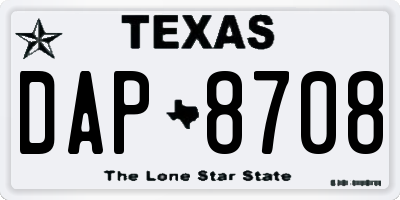 TX license plate DAP8708
