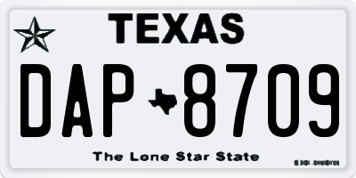 TX license plate DAP8709