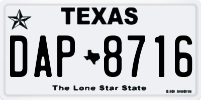 TX license plate DAP8716