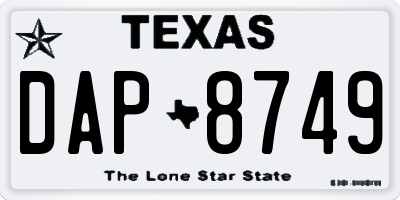 TX license plate DAP8749