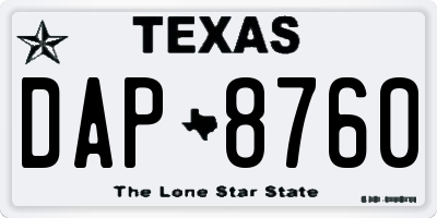 TX license plate DAP8760