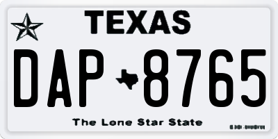 TX license plate DAP8765