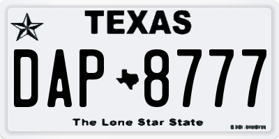 TX license plate DAP8777