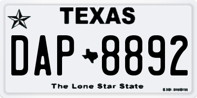TX license plate DAP8892