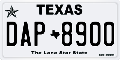 TX license plate DAP8900