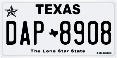 TX license plate DAP8908