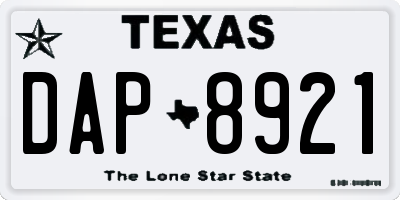 TX license plate DAP8921
