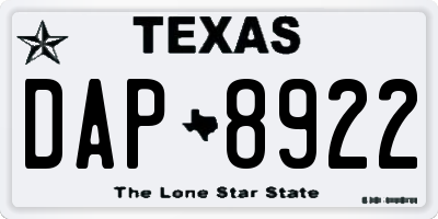 TX license plate DAP8922