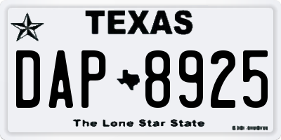 TX license plate DAP8925