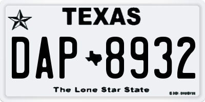 TX license plate DAP8932