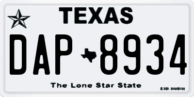 TX license plate DAP8934