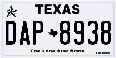 TX license plate DAP8938