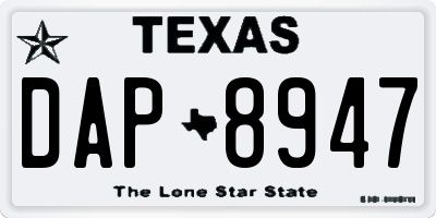 TX license plate DAP8947