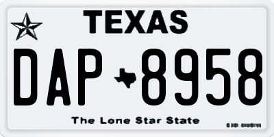 TX license plate DAP8958