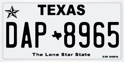 TX license plate DAP8965