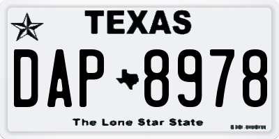 TX license plate DAP8978