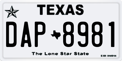 TX license plate DAP8981