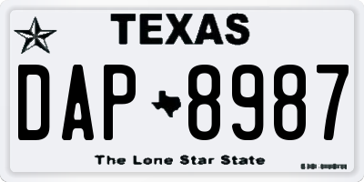 TX license plate DAP8987