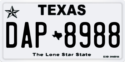 TX license plate DAP8988