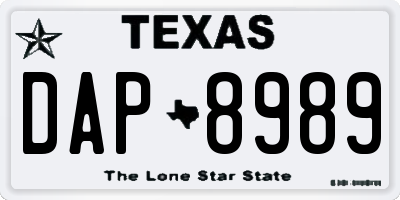 TX license plate DAP8989