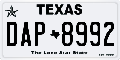 TX license plate DAP8992