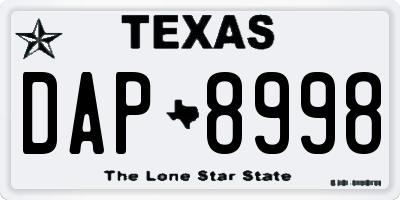 TX license plate DAP8998
