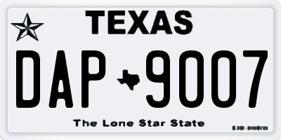 TX license plate DAP9007