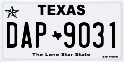 TX license plate DAP9031