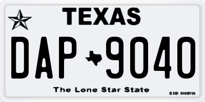 TX license plate DAP9040