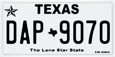 TX license plate DAP9070