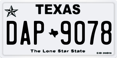 TX license plate DAP9078