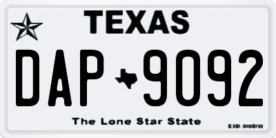 TX license plate DAP9092