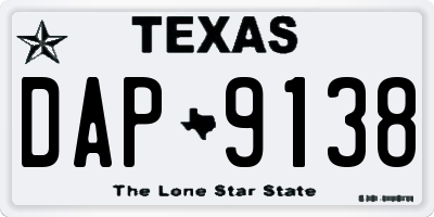 TX license plate DAP9138