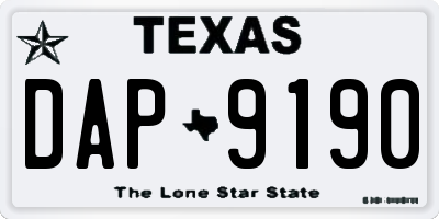TX license plate DAP9190