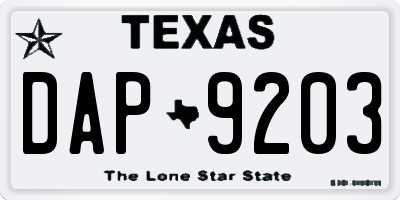 TX license plate DAP9203
