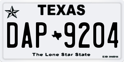 TX license plate DAP9204