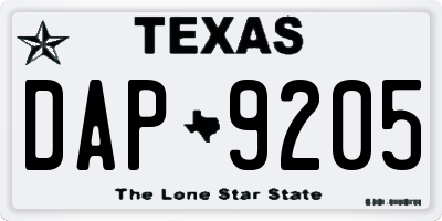 TX license plate DAP9205