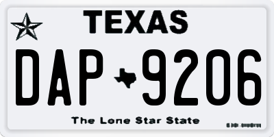 TX license plate DAP9206