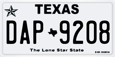 TX license plate DAP9208
