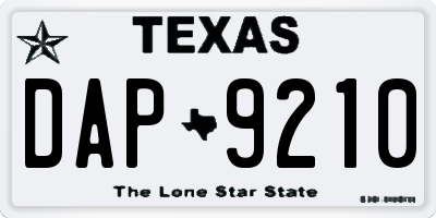 TX license plate DAP9210