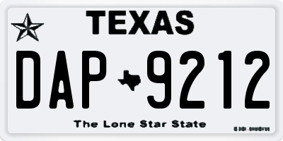 TX license plate DAP9212