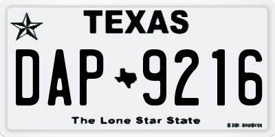 TX license plate DAP9216