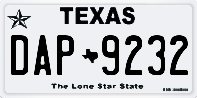 TX license plate DAP9232