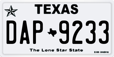 TX license plate DAP9233