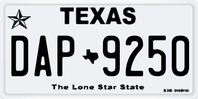 TX license plate DAP9250