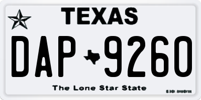TX license plate DAP9260