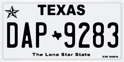 TX license plate DAP9283