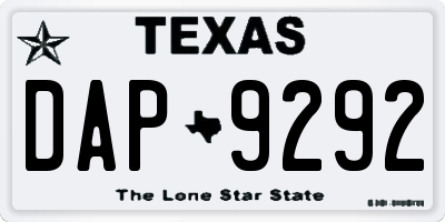TX license plate DAP9292