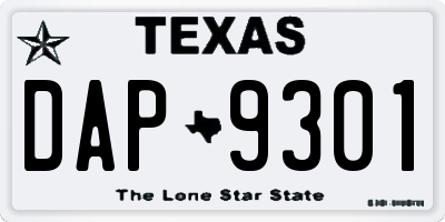 TX license plate DAP9301